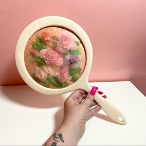 Vintage retro abstract floral rose hand mirror